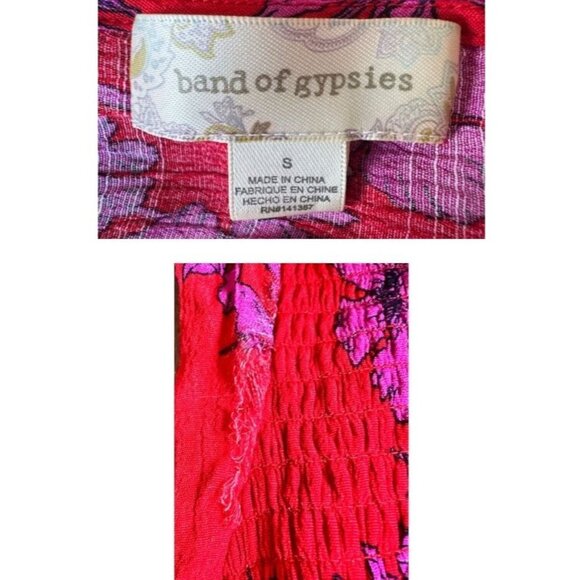 Band of Gypsies Hi Low Dress Small Red Pink Flowers Stretch Waist Festive READ - Picture 12 of 12